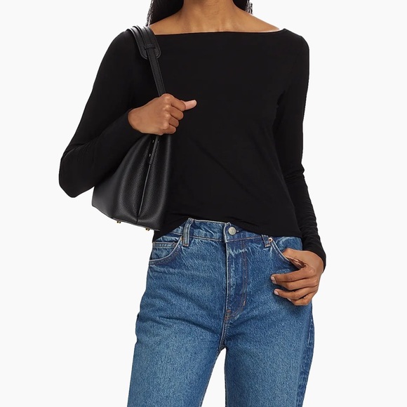 Reformation black Wiley Jersey Boatneck long sleeve stretchy Top size medium - Picture 1 of 6